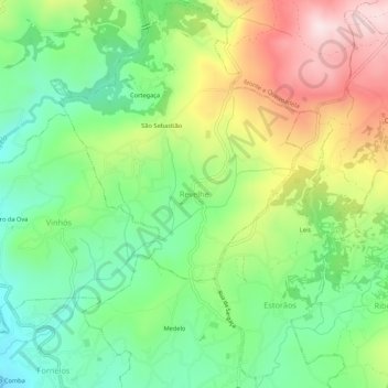 Mappa topografica Revelhe, altitudine, rilievo
