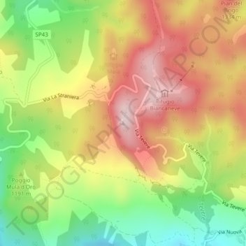 Mappa topografica Monte Fumaiolo, altitudine, rilievo