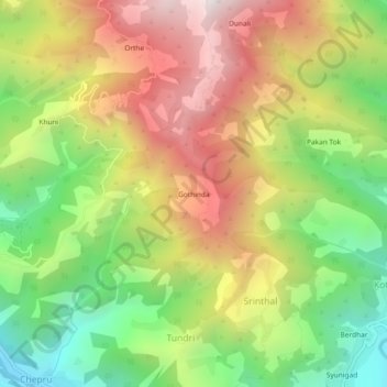 Mappa topografica Gothinda, altitudine, rilievo