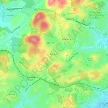 Mappa topografica Fair Oaks, altitudine, rilievo