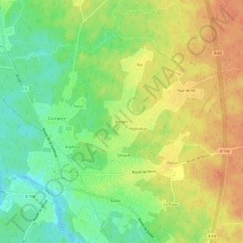 Mappa topografica Bougès, altitudine, rilievo