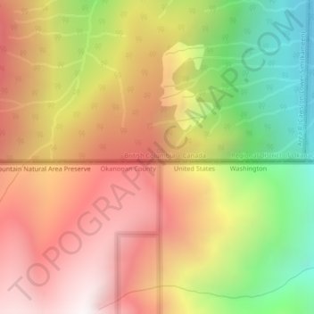 Mappa topografica Cascade Mountains, altitudine, rilievo