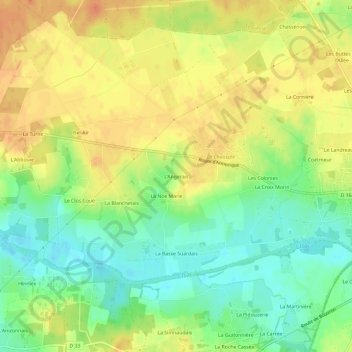 Mappa topografica L'Angerais, altitudine, rilievo