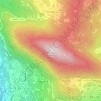 Mappa topografica Monte Calisio, altitudine, rilievo
