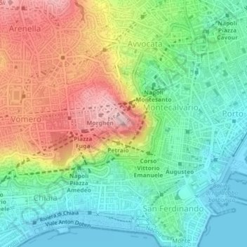 Mappa topografica Collina del Vomero, altitudine, rilievo