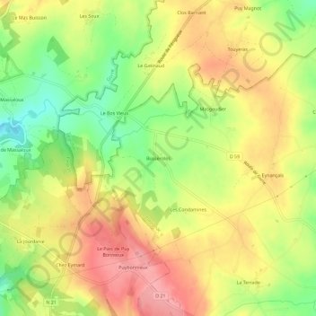 Mappa topografica Busseroles, altitudine, rilievo