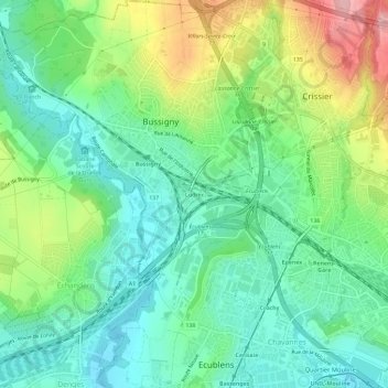 Mappa topografica Cudrex, altitudine, rilievo