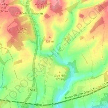 Mappa topografica Cole Henley, altitudine, rilievo
