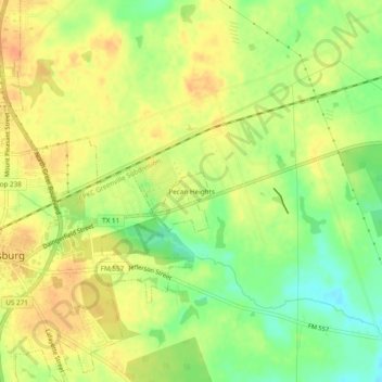 Mappa topografica Pecan Heights, altitudine, rilievo