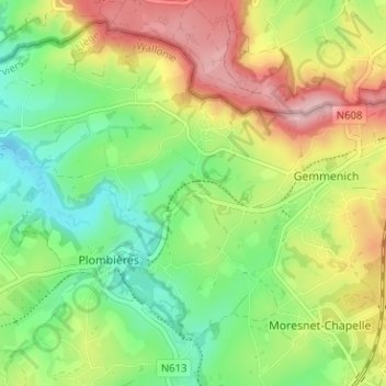 Mappa topografica Völkerich, altitudine, rilievo