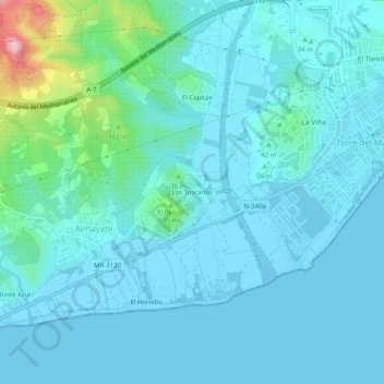 Mappa topografica Los Toscanos, altitudine, rilievo