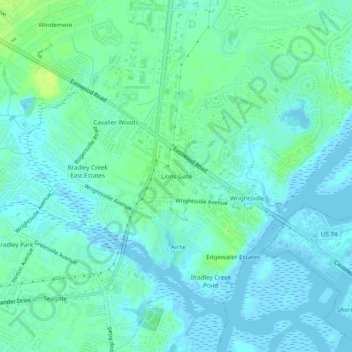 Mappa topografica Lions Gate, altitudine, rilievo