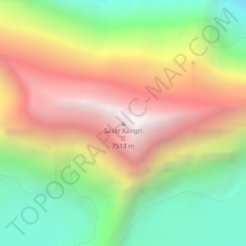 Mappa topografica Saser Kangri II, altitudine, rilievo