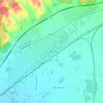 Mappa topografica Marguerittes, altitudine, rilievo