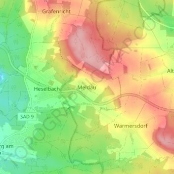 Mappa topografica Meldau, altitudine, rilievo