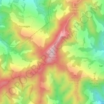 Mappa topografica Monte Battaglia, altitudine, rilievo