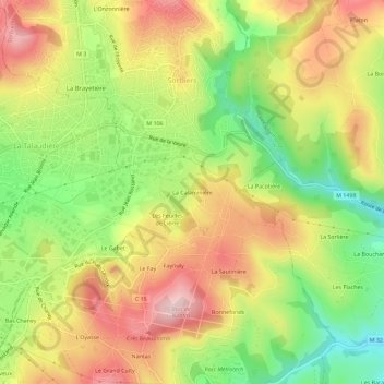 Mappa topografica La Calaminière, altitudine, rilievo