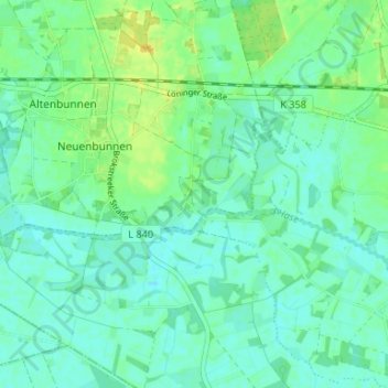 Mappa topografica Farwick, altitudine, rilievo