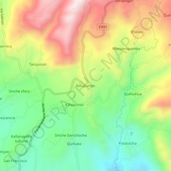 Mappa topografica Killupungo, altitudine, rilievo