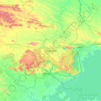 Mappa topografica Singrauli, altitudine, rilievo