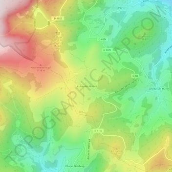 Mappa topografica Les Hautes-Huttes, altitudine, rilievo