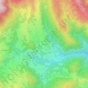 Mappa topografica Patigno, altitudine, rilievo