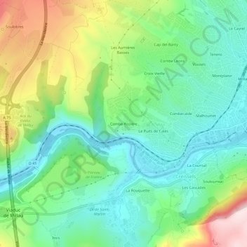 Mappa topografica Combe Rozière, altitudine, rilievo