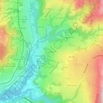 Mappa topografica Le Pautex, altitudine, rilievo