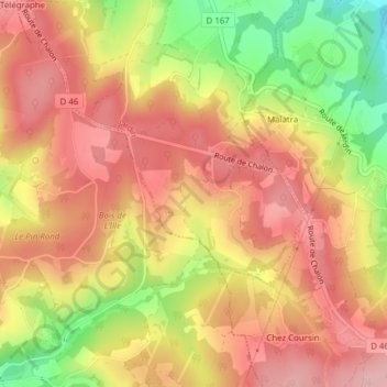 Mappa topografica Le Brut, altitudine, rilievo