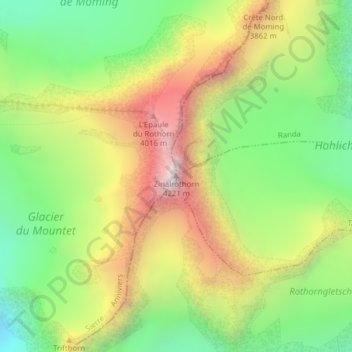 Mappa topografica Zinalrothorn, altitudine, rilievo