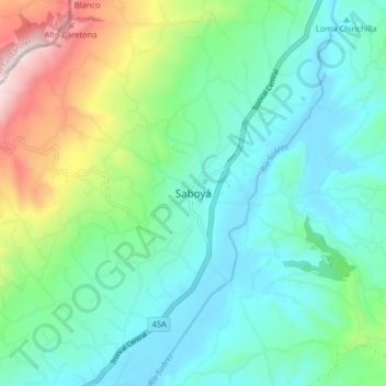 Mappa topografica Saboyá, altitudine, rilievo