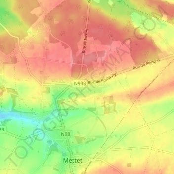 Mappa topografica Pontaury, altitudine, rilievo