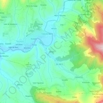 Mappa topografica Valada, altitudine, rilievo