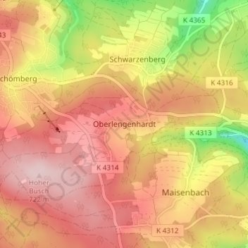 Mappa topografica Oberlengenhardt, altitudine, rilievo