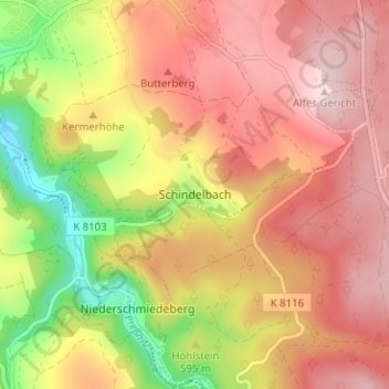 Mappa topografica Schindelbach, altitudine, rilievo