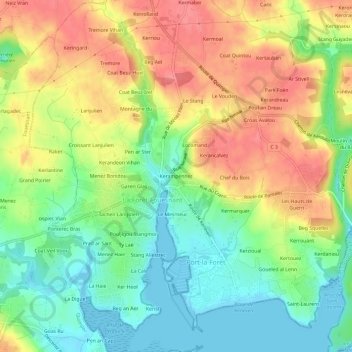 Mappa topografica Kerampennec, altitudine, rilievo