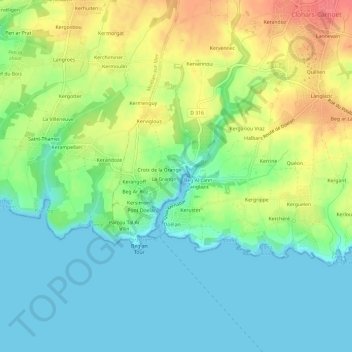 Mappa topografica Kergantine, altitudine, rilievo