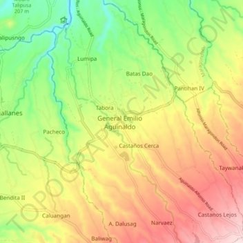 Mappa topografica General Emilio Aguinaldo, altitudine, rilievo