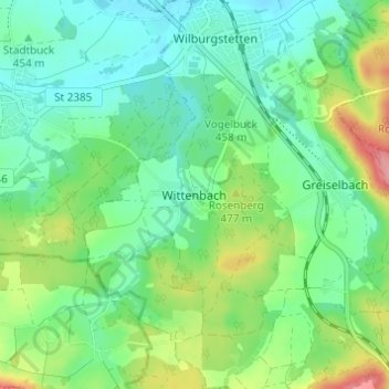 Mappa topografica Wittenbach, altitudine, rilievo