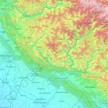 Mappa topografica Sirmaur, altitudine, rilievo