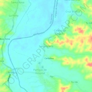 Mappa topografica Santa Maria, altitudine, rilievo