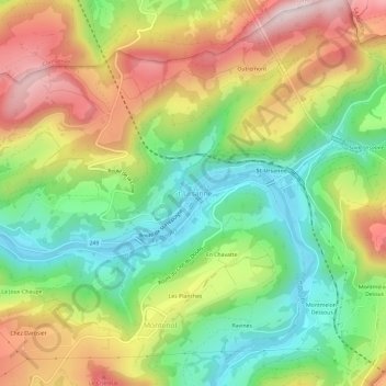 Mappa topografica St-Ursanne, altitudine, rilievo