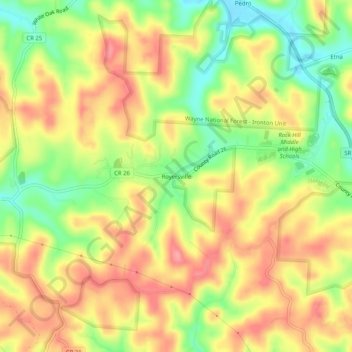 Mappa topografica Royersville, altitudine, rilievo
