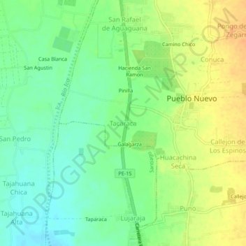 Mappa topografica Tacaraca, altitudine, rilievo