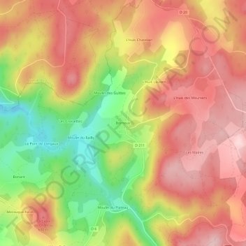 Mappa topografica Bornoux, altitudine, rilievo