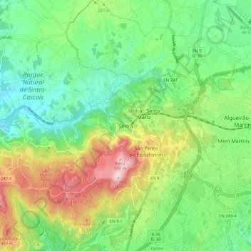 Mappa topografica Sintra, altitudine, rilievo