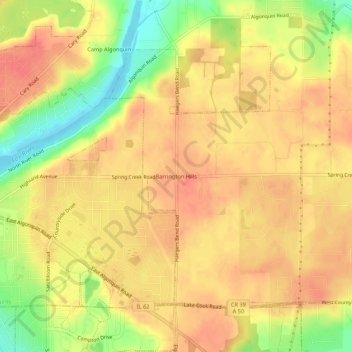 Mappa topografica Barrington Hills, altitudine, rilievo