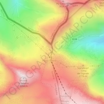 Mappa topografica Passo dello Stelvio, altitudine, rilievo