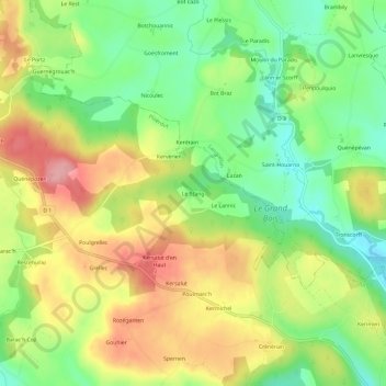 Mappa topografica Le Stang, altitudine, rilievo