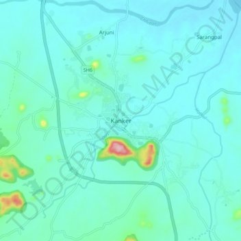 Mappa topografica Kanker, altitudine, rilievo